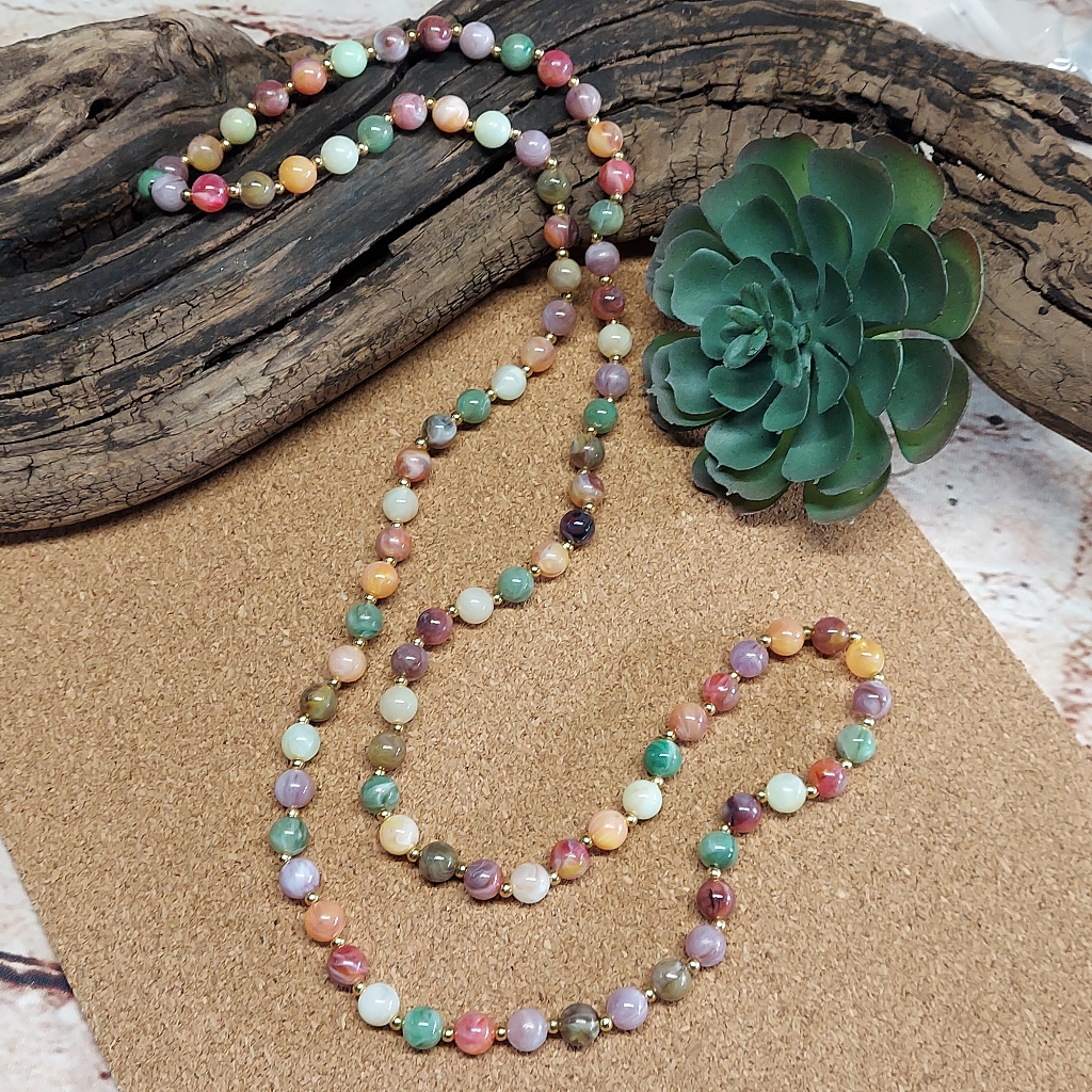 N1225 Colorful Round Long Strand Over The Head Beaded Necklace